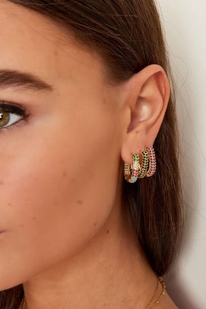 Earrings with zircon details Green & Gold Color Copper h5 Picture3